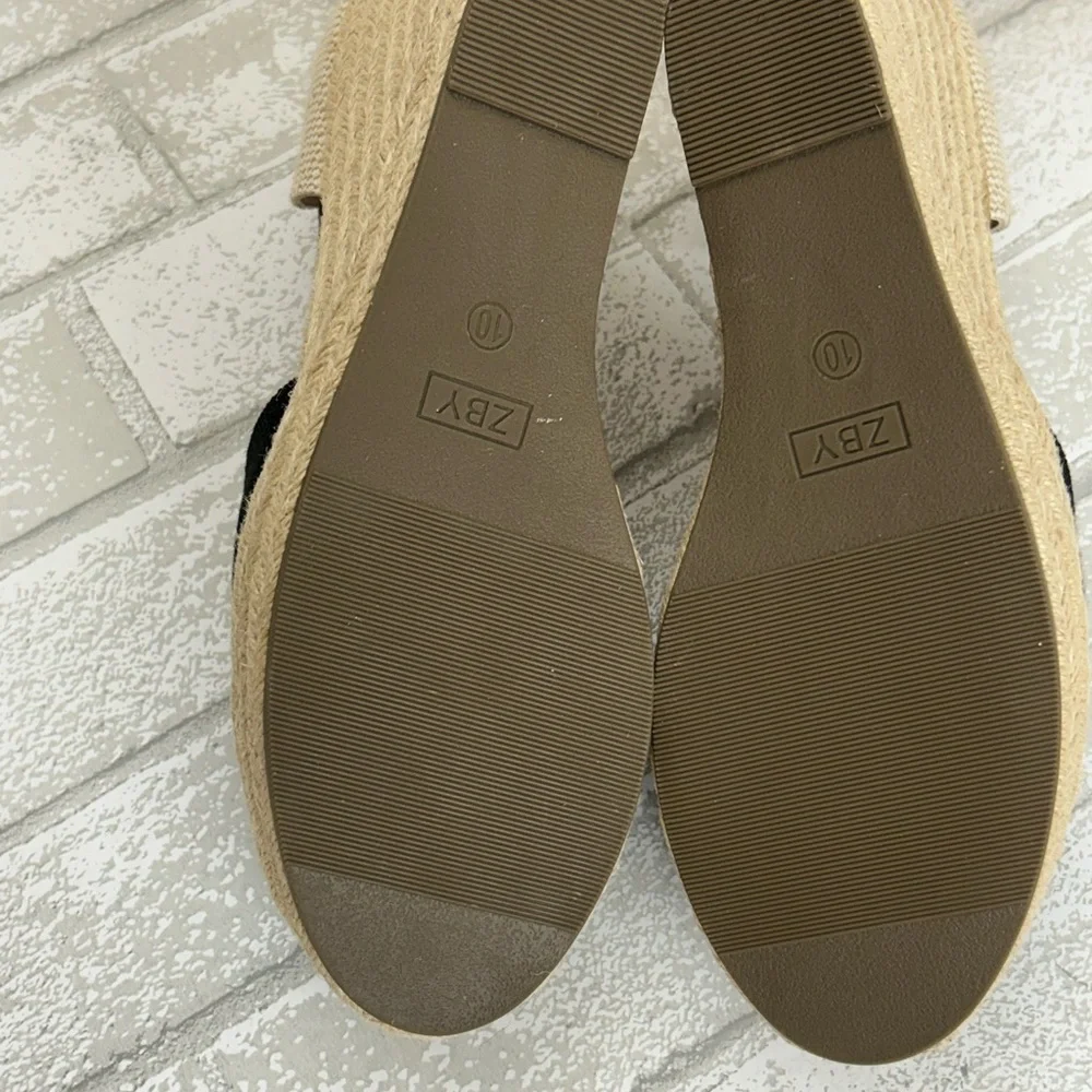 Black and Cream Ankle-Strap Espadrille Flats